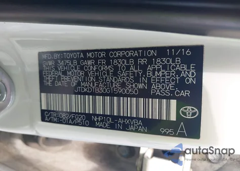 2016 Toyota Prius C из США, поврежденный, VIN JTDKDTB30G1590050